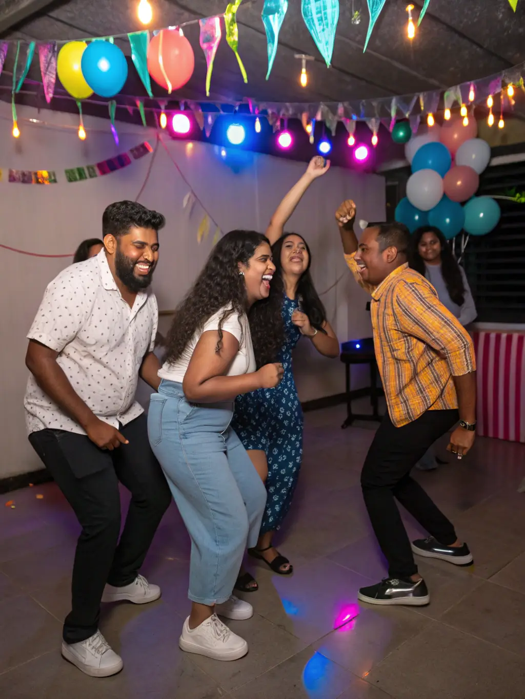 A photograph of a lively bal organized by COMITE DES FETES DE LONGVILLERS, showing people of all ages dancing and enjoying the music.