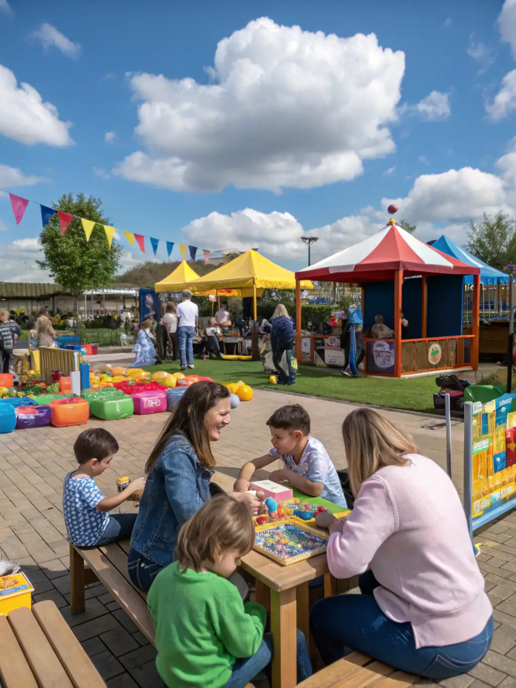 A vibrant image capturing the excitement of a recent kermesse organized by COMITE DES FETES DE LONGVILLERS, featuring children playing games and families enjoying food stalls.