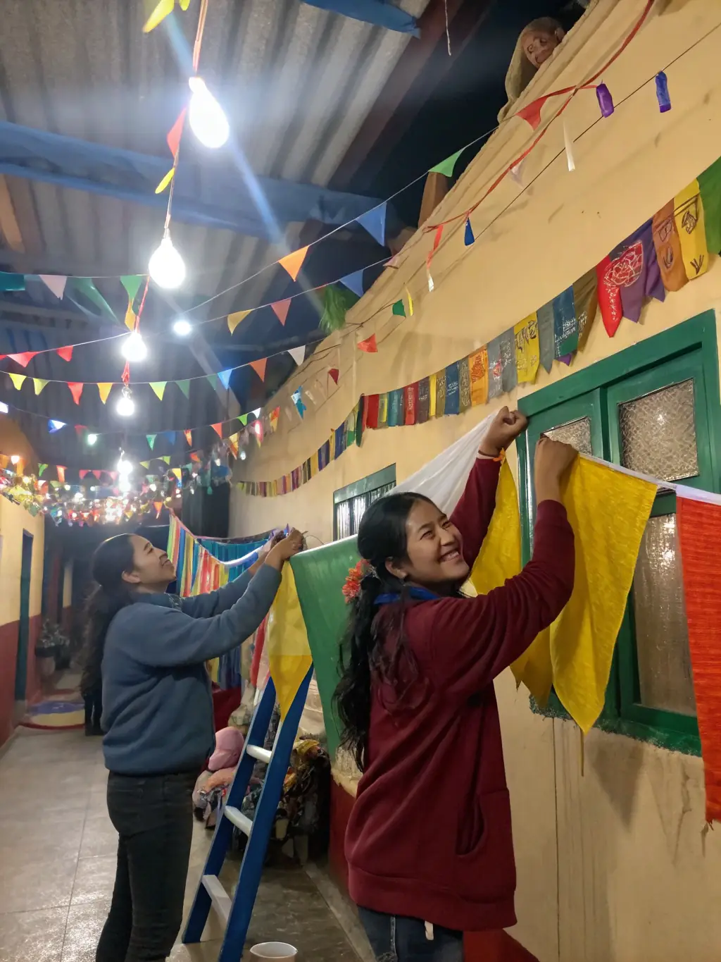 Volunteers setting up decorations for a local animation, demonstrating the active participation and volunteerism that our events encourage.